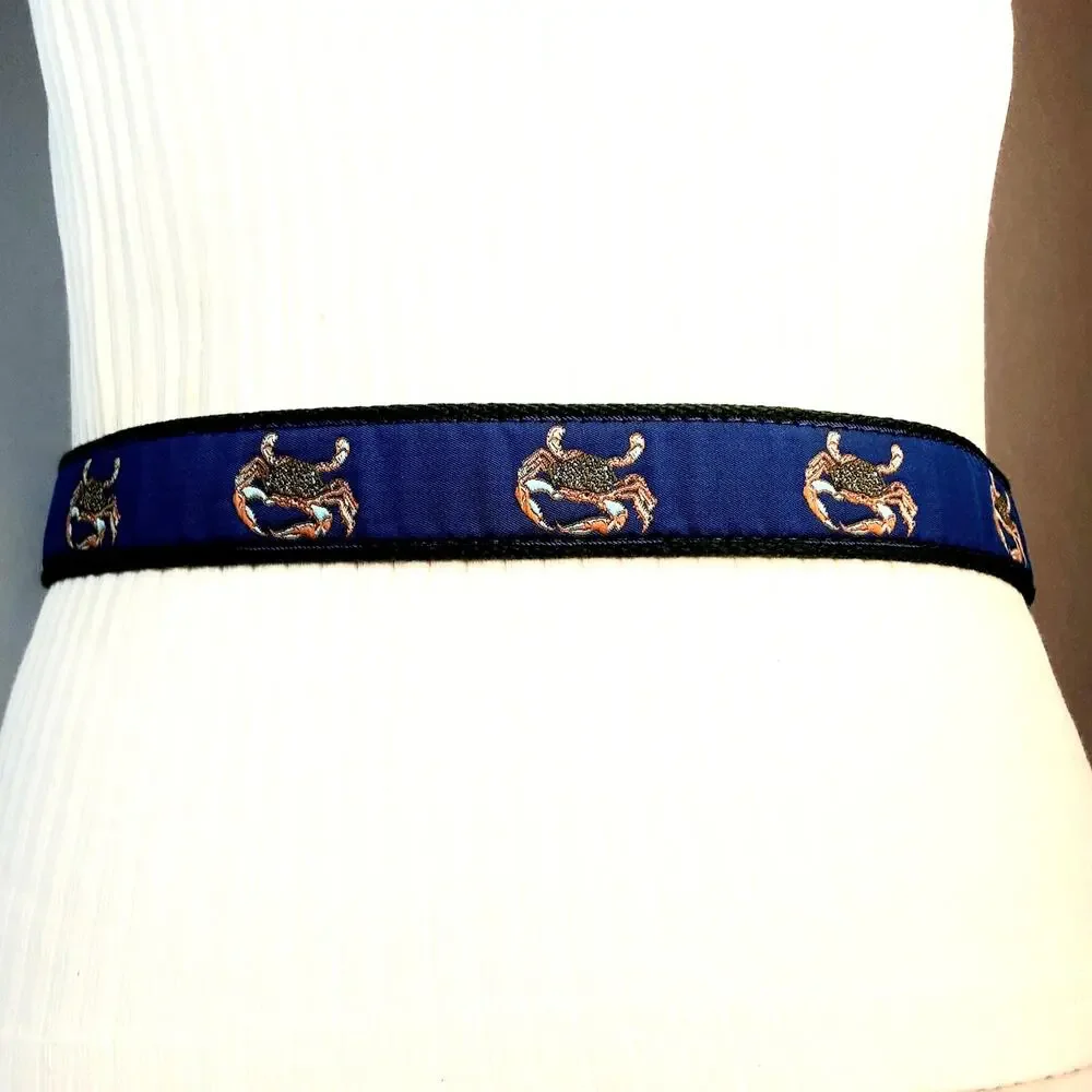 💎Leather Man Ltd TopGrain Leather Ends Blue Embroidered Crab Fabric Green Canvas